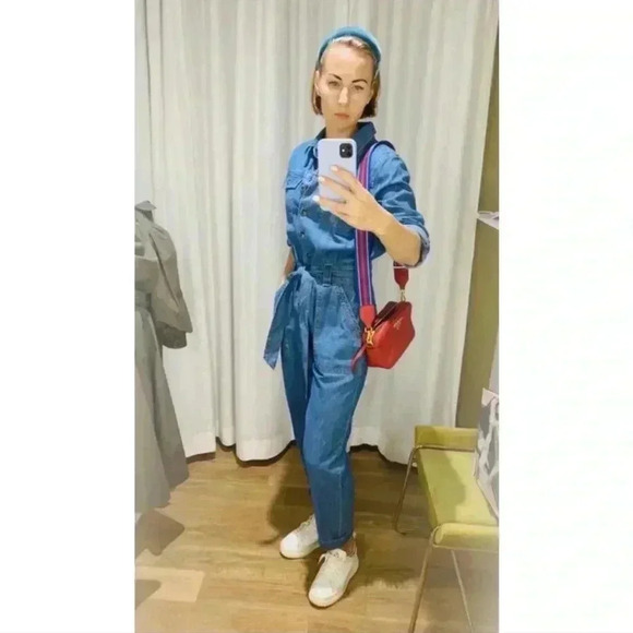 NWOT Anthropologie Pilcro Kora Classic Denim Button Front Belted Jumpsuit Sz XS - Picture 6 of 15